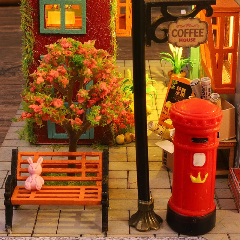 DIY Miniature Wooden Dollhouse Kit with LED Lights and Furniture