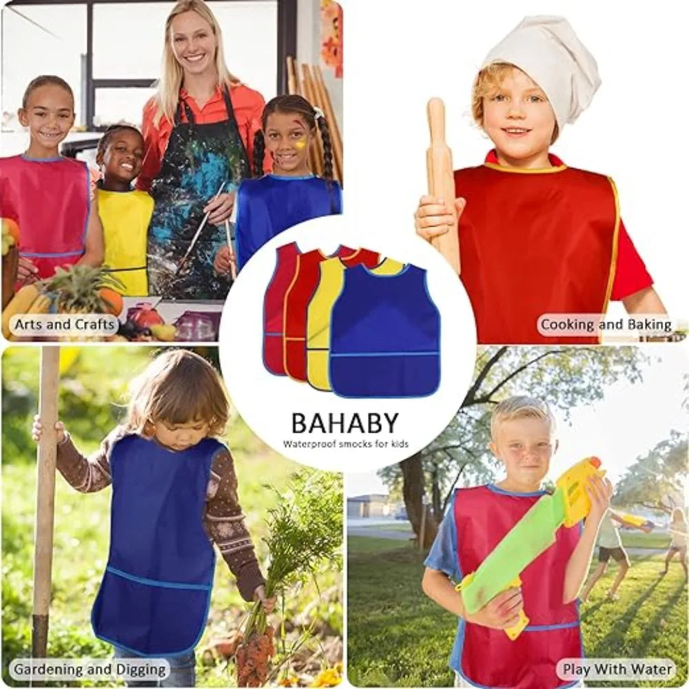 Waterproof Kids Art Smock with Pockets for Painting & Crafts