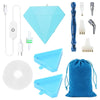 A kit for electric diamond painting featuring a USB suction tool, various tools, and blue paint bags.