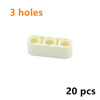 A white plastic piece with three holes, part of a 20-piece Technic liftarm beam set.