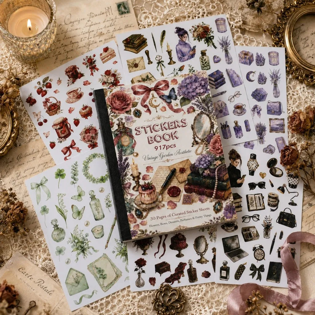 A collection of vintage floral and botanical stickers in a book format for journaling and collage