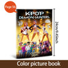 A color picture book featuring anime girls in a demon hunter theme, including illustrations of Lumi, Mila, and Zoi.