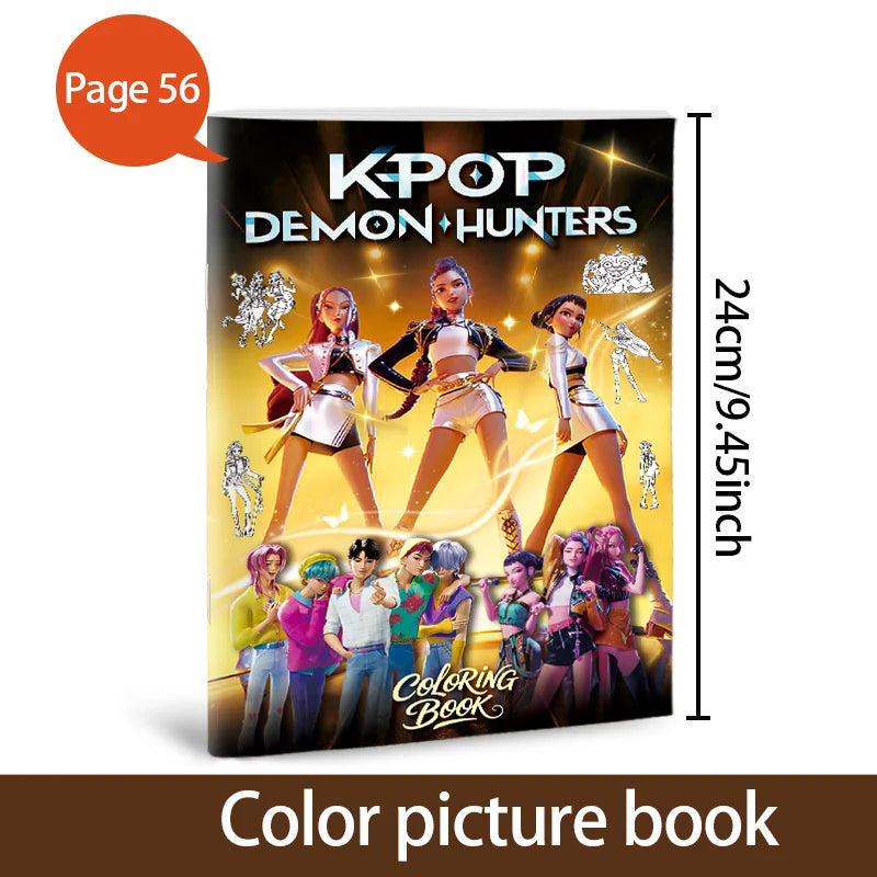 A color picture book featuring anime girls in a demon hunter theme, including illustrations of Lumi, Mila, and Zoi.