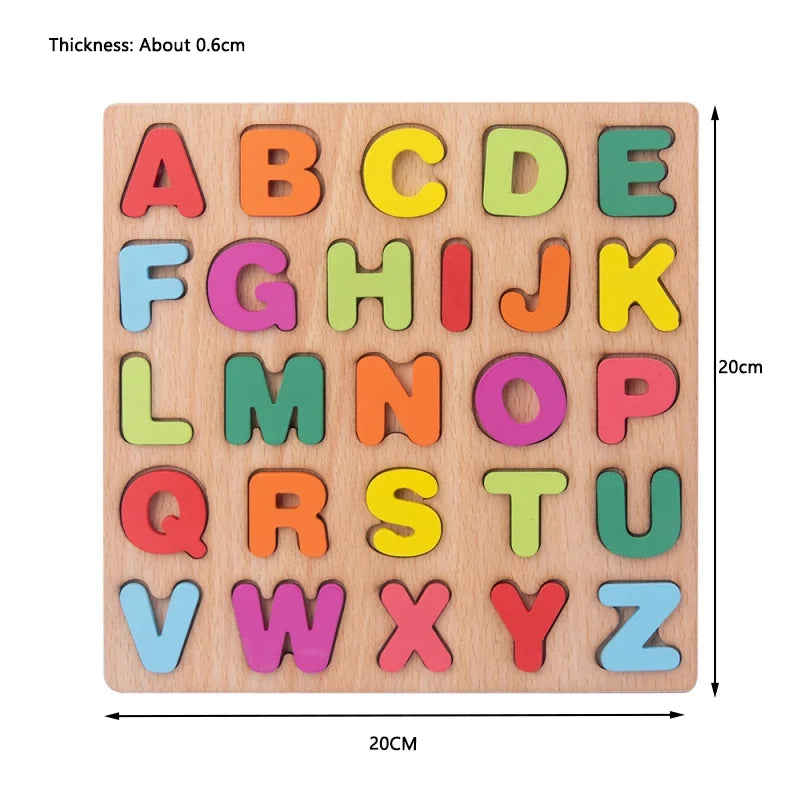 A wooden alphabet sorter puzzle featuring colorful letters A through Z for toddlers.