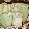 A collection of vintage patterned paper sheets and cards for journaling and scrapbooking
