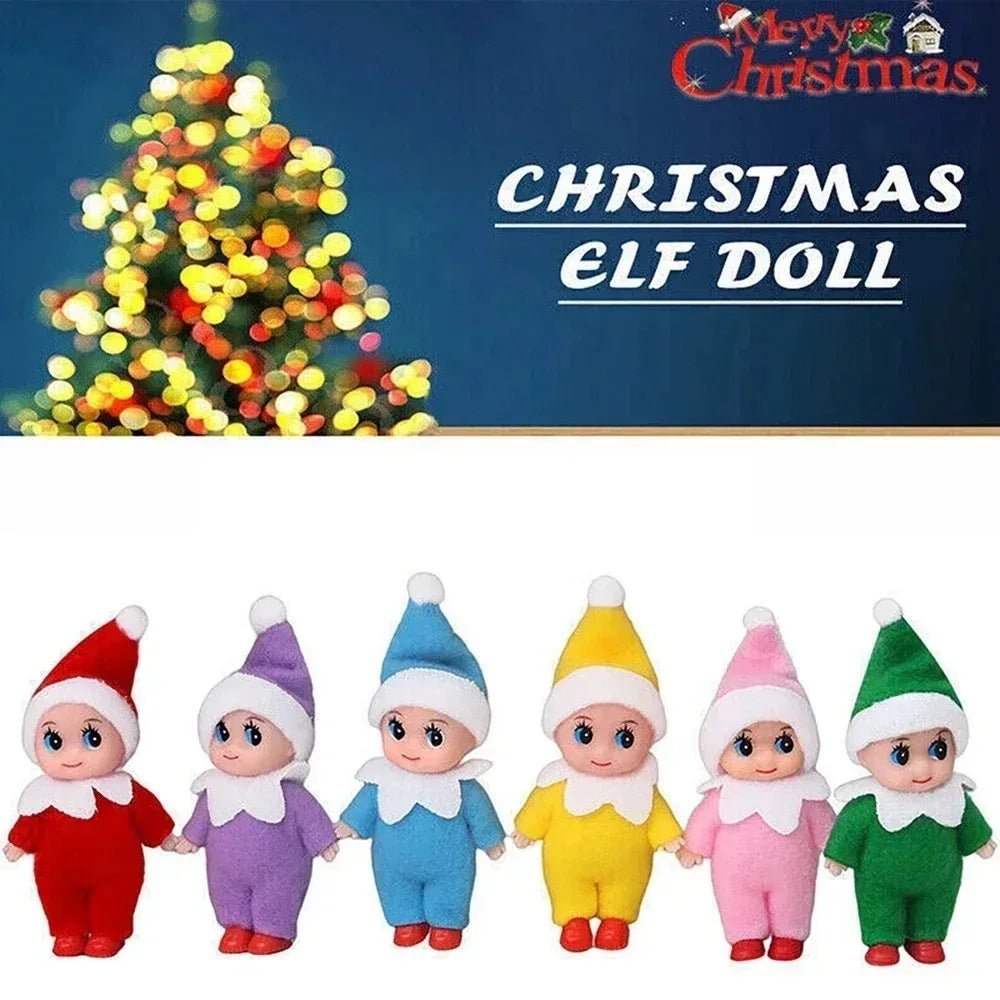 A set of adorable plush Christmas elf dolls in various colors and outfits.