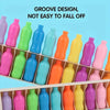 A set of 20 colorful glass bottles with groove designs used for a matching puzzle game.
