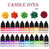 A set of 20 liquid candle dyes in various colors including red, orange, yellow, green, and black flowers