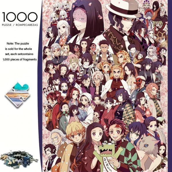 Puzzle coloré avec personnages de Demon Slayer en tenues traditionnelles et modernes
