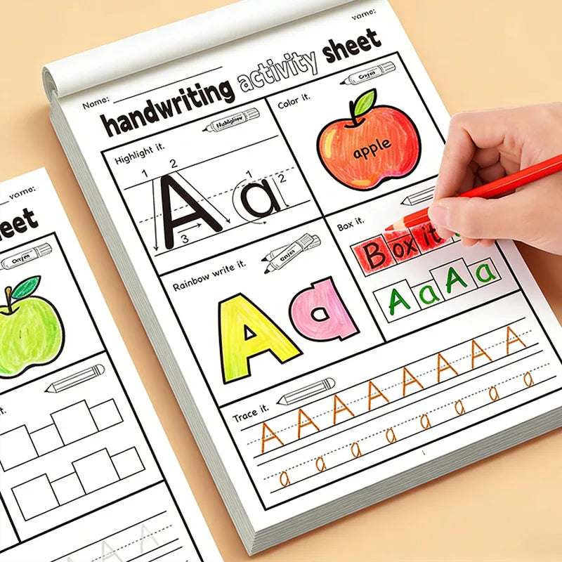 A page from a handwriting activity sheet showing tracing and writing exercises for letters and words.