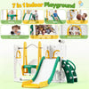 7-in-1 Toddler Slide and Swing Play Set with Basketball Hoop & Castle Playhouse