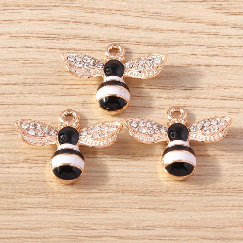 Gold Enamel Honeybee Charms for Jewelry Making (Set of 10)