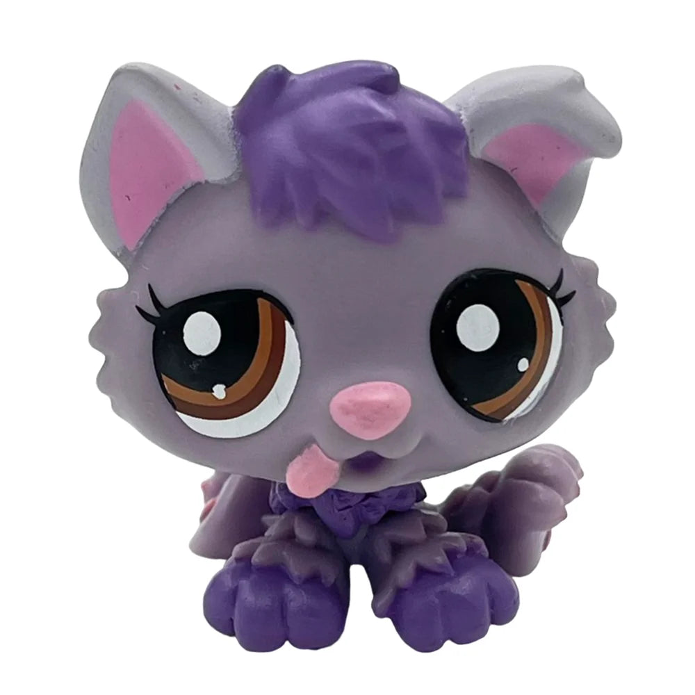 A stylized purple bobblehead toy of a deer with large black eyes and pink nose.