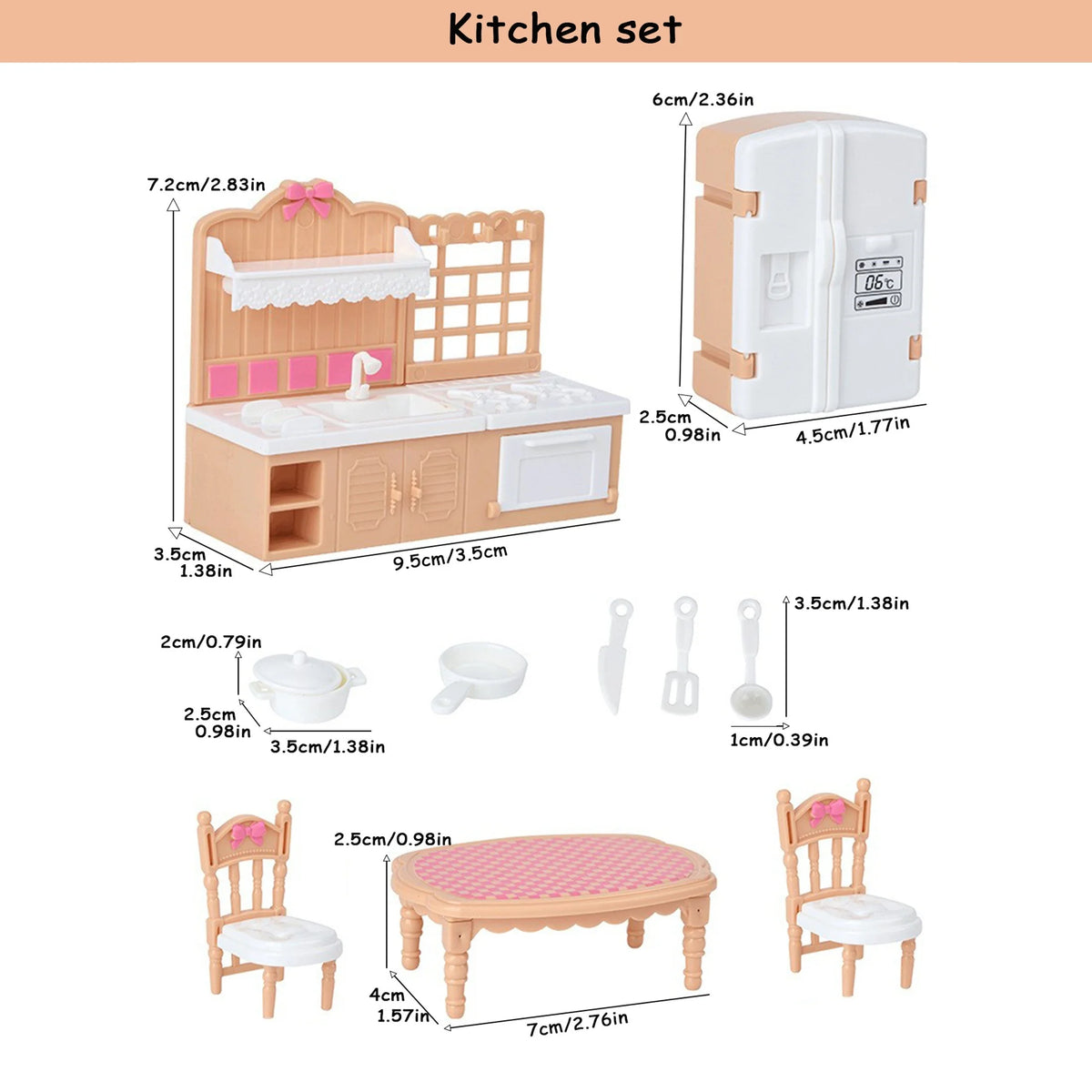 Dollhouse Furniture Set for Pretend Play – 3-Room Miniature Collection