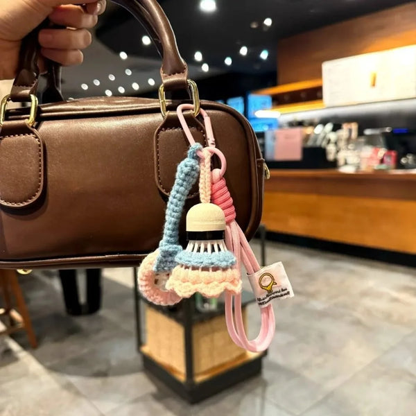 Crochet Badminton Keychain - Cute Knitted Sports Bag Charm