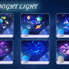 A collection of various blue and purple starry sky night lights displayed in square panels.