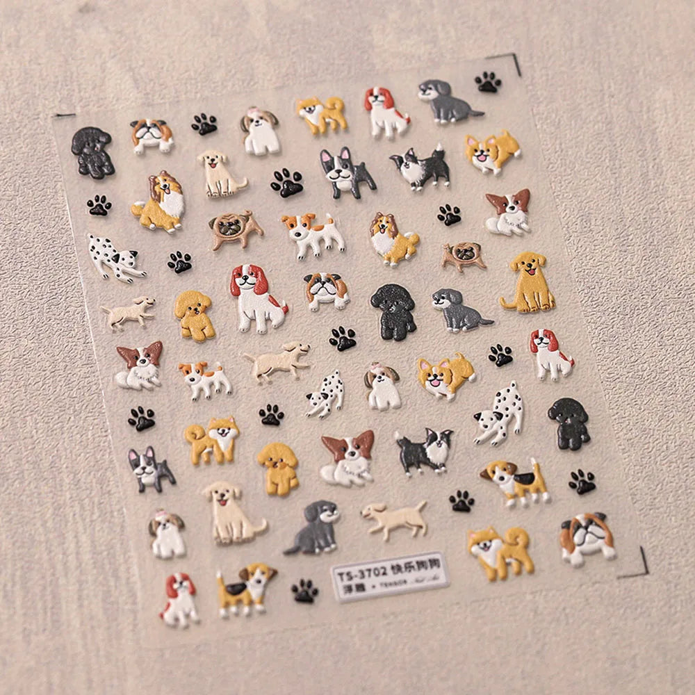 Cartoon Dog 5D Embossed Nail Art Stickers