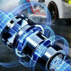 A close-up of a 4WD RC drift car with LED lights surrounded by bright blue energy effects.