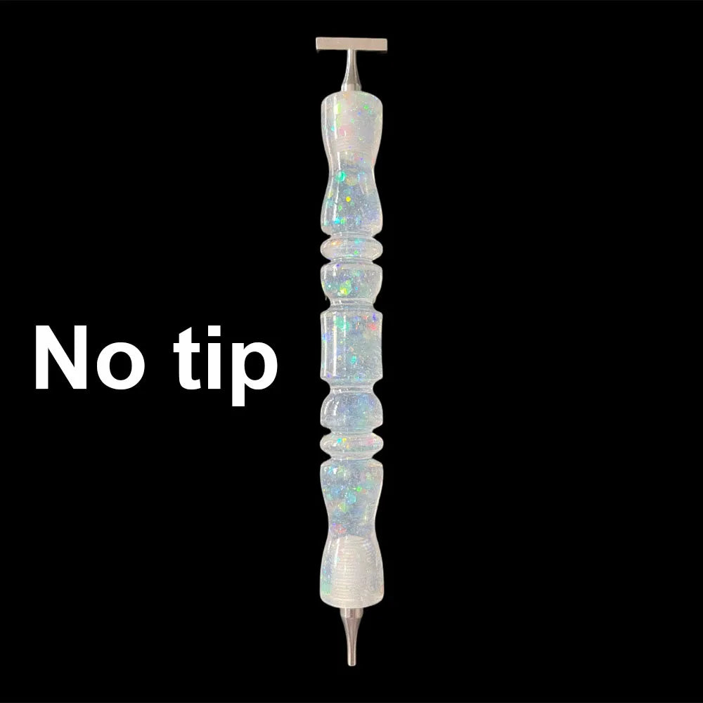 A glitter resin diamond painting pen with a sparkle wavy handle, shown vertically.