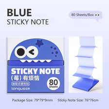 Blue sticky note box containing 80 sheets of sticky note with a pull-through dispenser