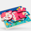 A wooden puzzle game featuring pink and white animal shapes for toddlers, designed for educational matching.