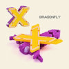 A yellow and purple alphabet transformable robot toy set featuring an X shape.