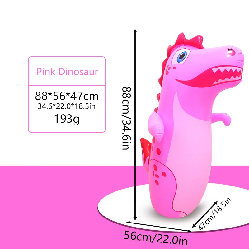 Pink dinosaur inflatable punching bag tumbler toy with dimensions 88x56x47 cm