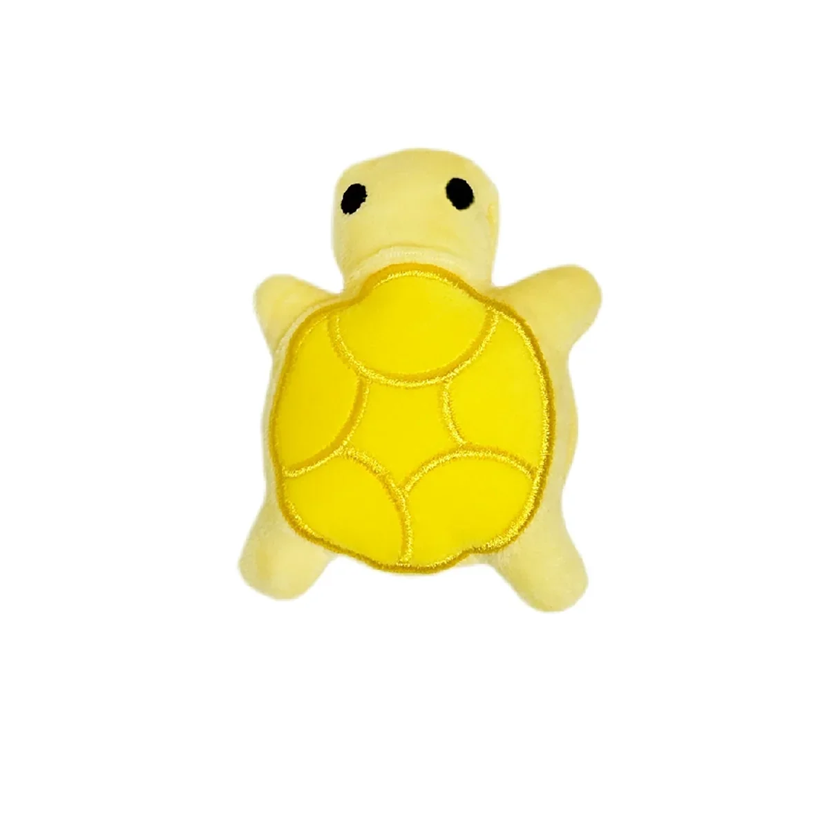 A small yellow plush toy shaped like a turtle for puppies.