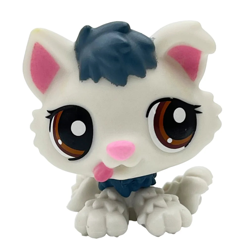 A white and blue Bobblehead toy of a deer with pink inner ears and glowing eyes.
