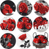 A set of red floral diamond painting coasters with metal holders.