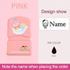 Pink waterproof labeling stamp featuring a bathtub design for custom kids names