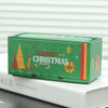 A green storage box decorated with Christmas motifs, including a tree, ornaments, and lettering.