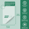 A sheet of white DTF transfer film showing cutting and ironing sides, with compatibility notes for fabric and printers.