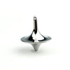 A silver metal fidget spinner with a smooth, conical design.