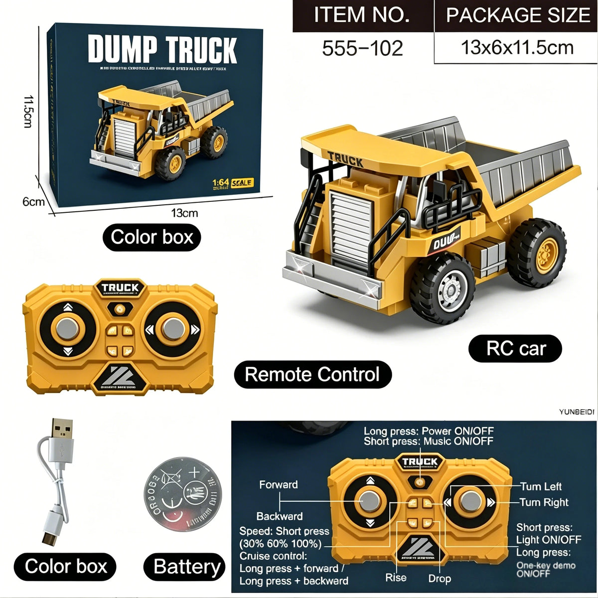 1:64 Scale Remote Control Engineering Vehicle with Lights and Sounds