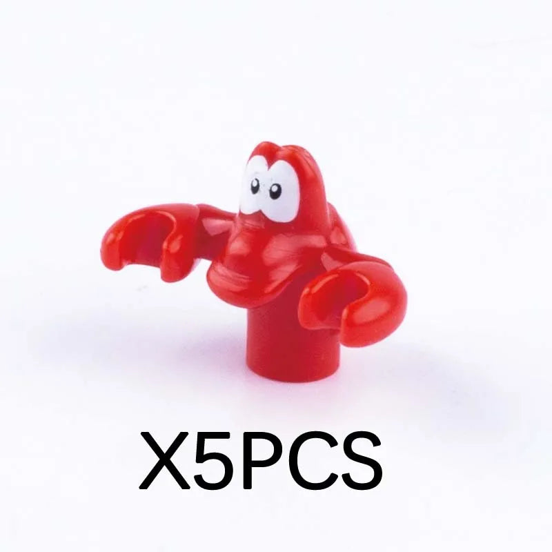 A bright red plastic marine animal building block shaped like a stylized sea creature.