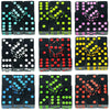 A collection of 10 vibrant colored acrylic D6 dice in various arrangements for board games and RPGs