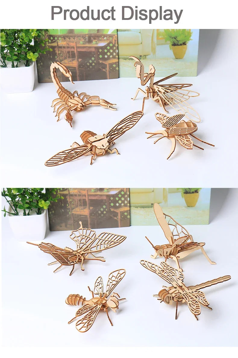 Wooden 3D Insect Puzzle Kit – Butterfly, Bee, Scorpion & More