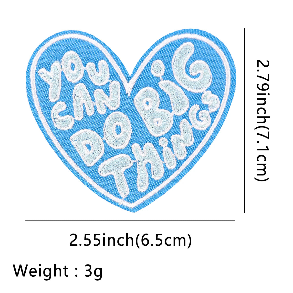 Light blue heart-shaped embroidered patch with the text You Can Do Big Things