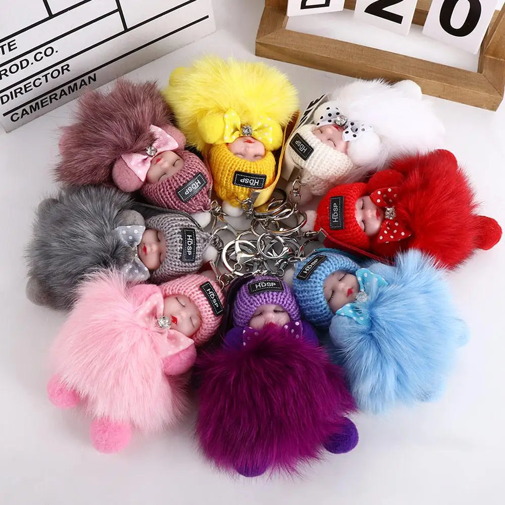 Kawaii Plush Keychain with Sleeping Baby Design