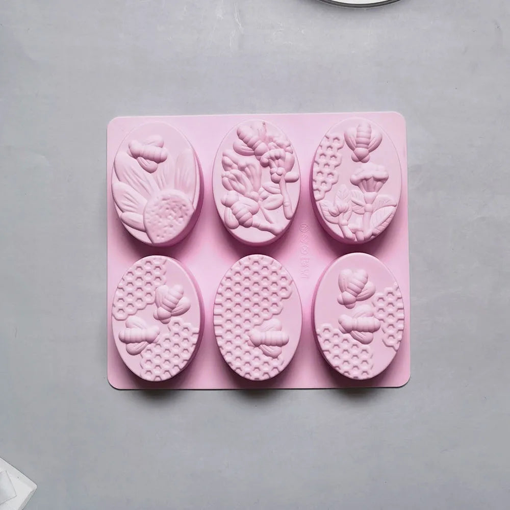 Bee-Shaped Silicone Soap Mold – 6 Cavity DIY Craft Mold