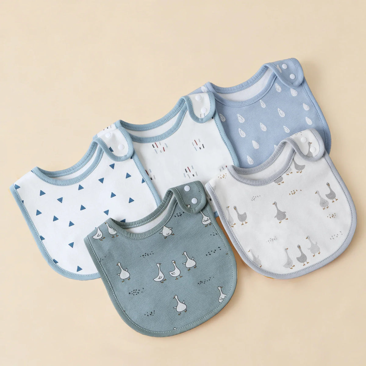 Soft Cotton Baby Bibs (5-Pack) with U-Shaped Catch-All Design