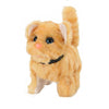 An orange plush cat toy with long fur and blue eyes is shown.