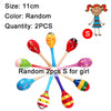 Two random wooden sand hammers for girls, one yellow and one pink.