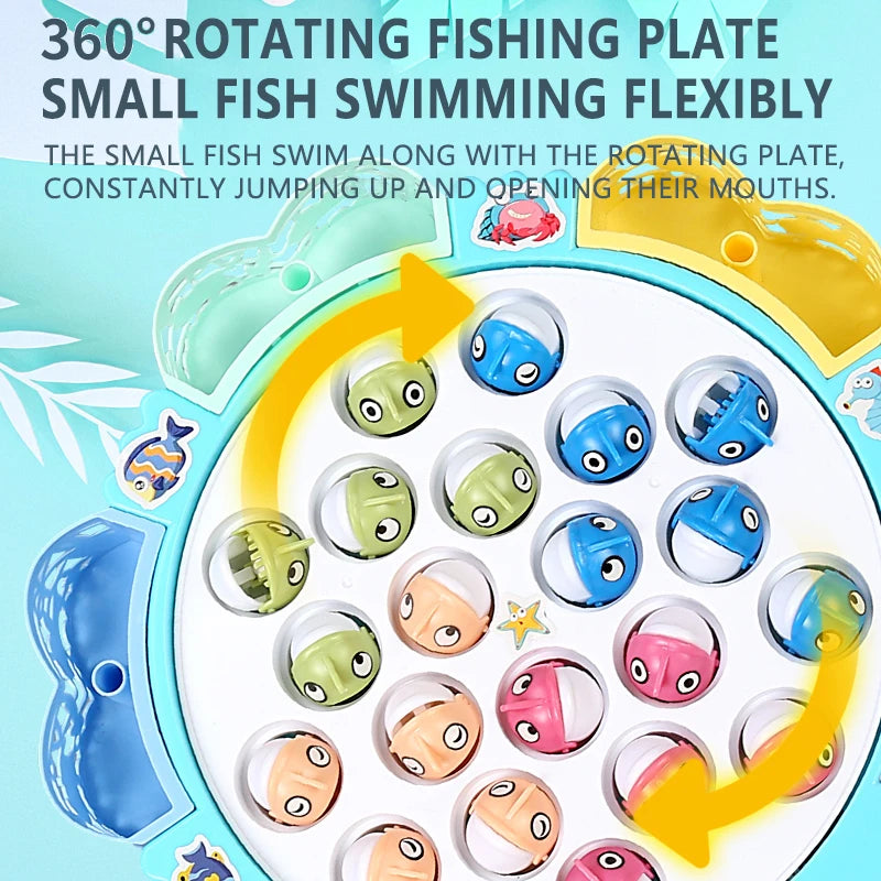 A white plate with small fish swimming and jumping, demonstrating a 360-degree rotating fishing plate for a small fish swimmi