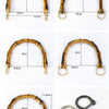 A set of bamboo-style bag handles in natural brown color showing various sizes and styles.