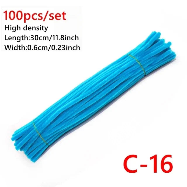 A bundle of bright blue chenille craft sticks labeled C-16, measuring 30cm long and 0.6cm wide.