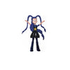 A collectible figure of Poppy Playtime with blue hair and a black dress, holding her arms out.