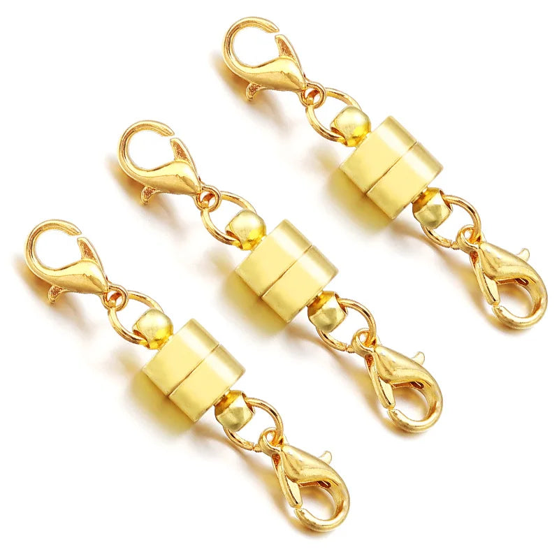 Gold-colored magnetic clasps for jewelry making featuring strong metal connectors.