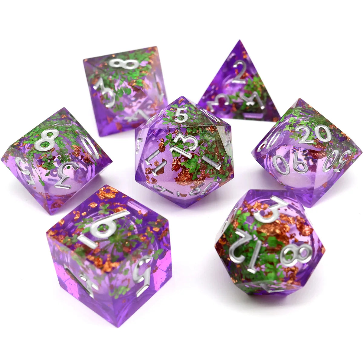 Handmade Resin Polyhedral Dice Set with Sharp Edges